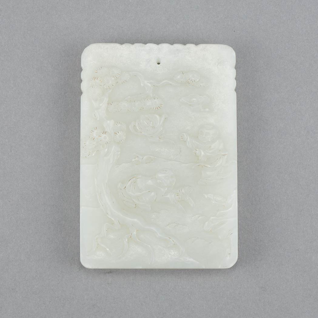 Appraisal: Chinese White Jade Plaque Qing Dynasty Of rectangular shape carved