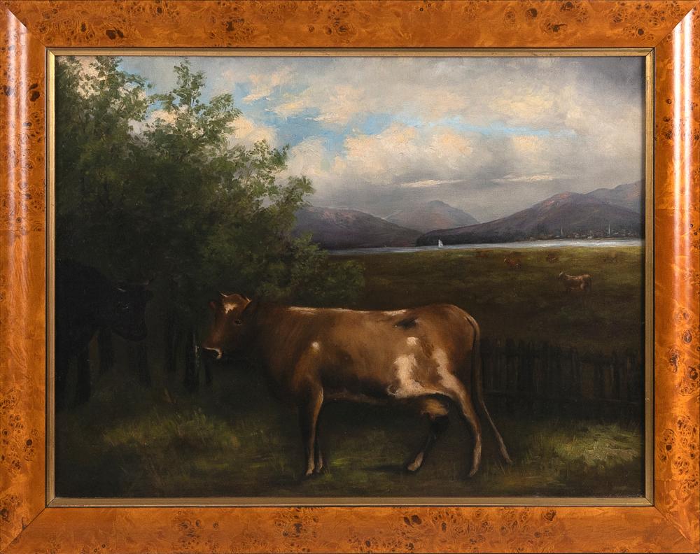 Appraisal: AMERICAN SCHOOL MID- TH CENTURY LANDSCAPE WITH COWS OIL ON