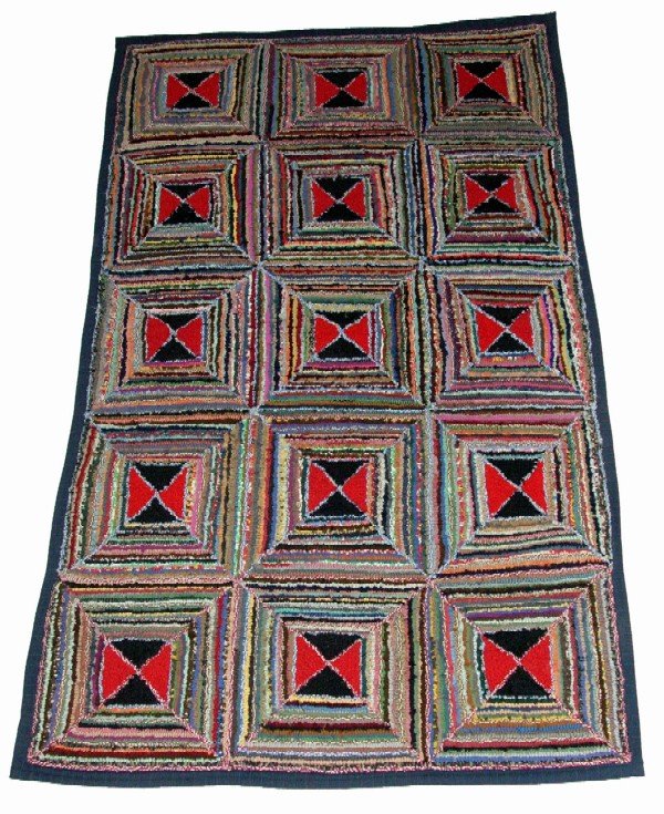 Appraisal: Hooked rug Multicolor geometric pattern Wool edging York Co PA