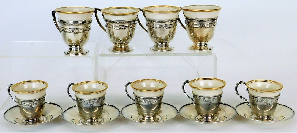 Appraisal: American Belleek Sterling Silver Demitasse Group United States Early th