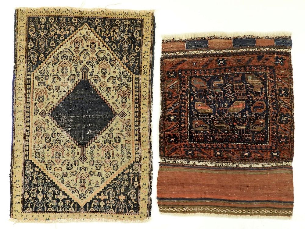 Appraisal: Middle Eastern Senneh Carpet Bag Face Rug Persia Circa Senneh