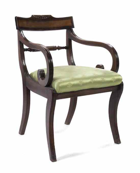 Appraisal: A Regency Mahogany Open Armchair having a horizontal crest rail