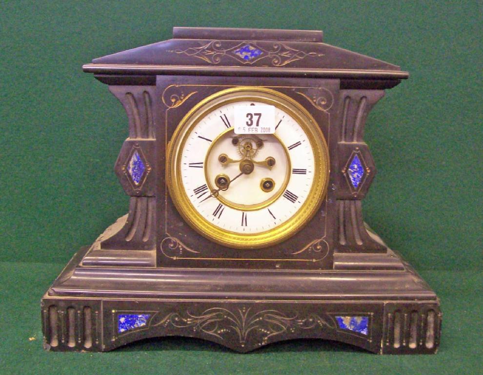 Appraisal: A th century slate cased mantel clock pendulum and key