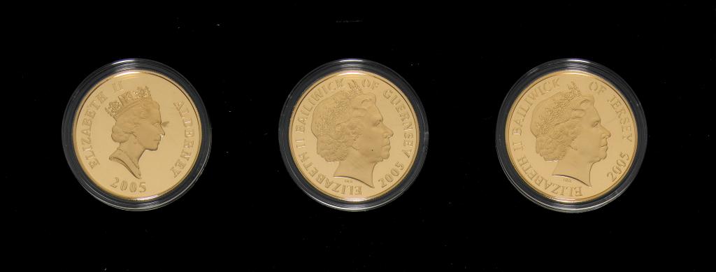 Appraisal: CHANNEL ISLANDS GOLD PROOF CROWN THREE-COIN COLLECTION cased g