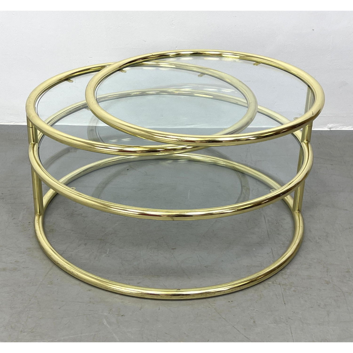 Appraisal: Mid Century Brass Coffee Cocktail Table Three Round levels with