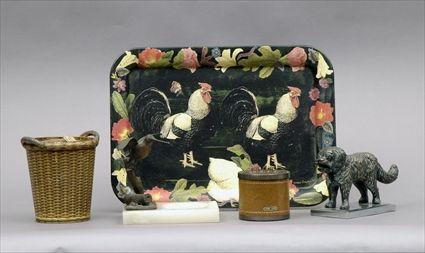 Appraisal: T leware Tray with Decoupage Decoration Together with an English