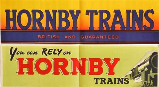 Appraisal: TWO HORNBY BANNER POSTERS one orange yellow and navy with