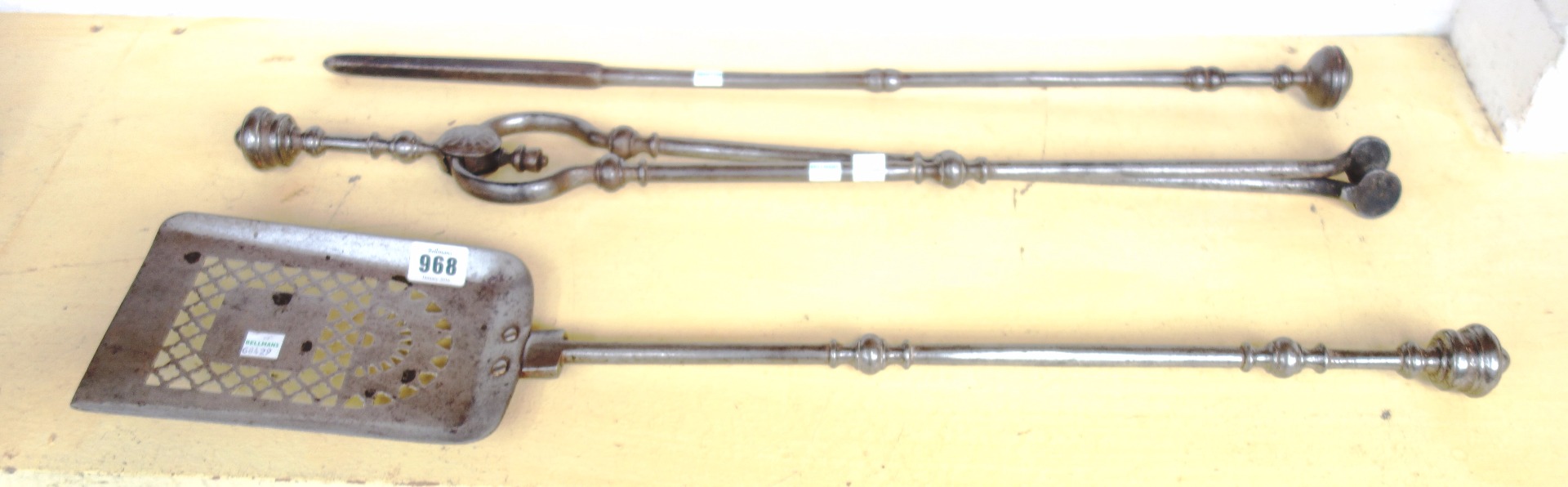 Appraisal: A set of three Victorian steel fire tools all with