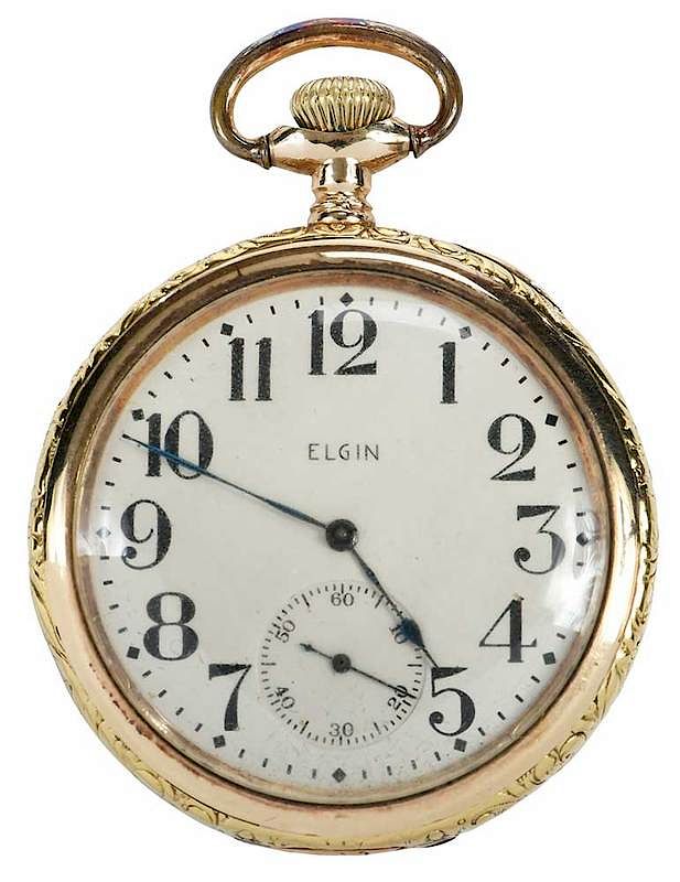 Appraisal: Elgin kt Pocket Watch mm case black Arabic numeral hour