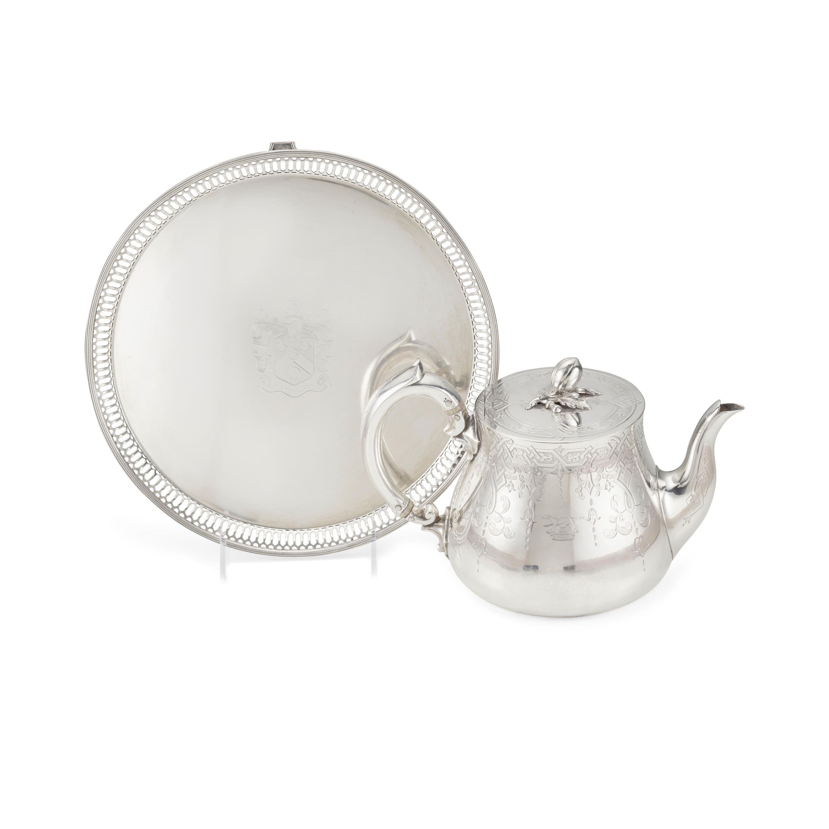 Appraisal: AN ENGLISH SILVER TEAPOT AND FOOTED SALVER BY VARIOUS MAKERS