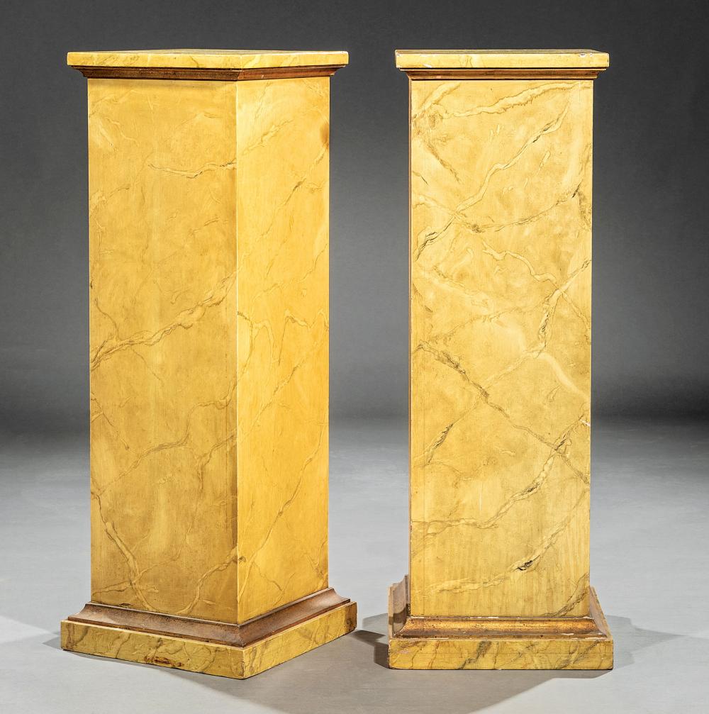 Appraisal: Pair of Ochre Faux Marbre Pedestals molded top and stepped