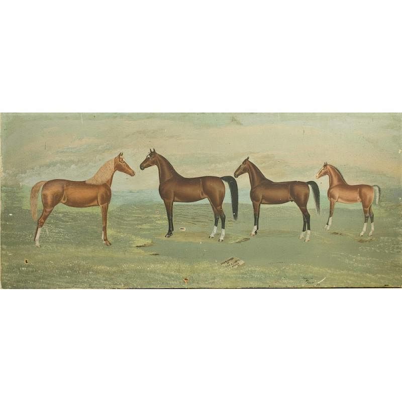 Appraisal: Quarter Horse Painting Unframed oil on canvas depicting four quarter