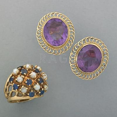 Appraisal: K YELLOW GOLD JEWELRY ca Trellis ring set with pearls