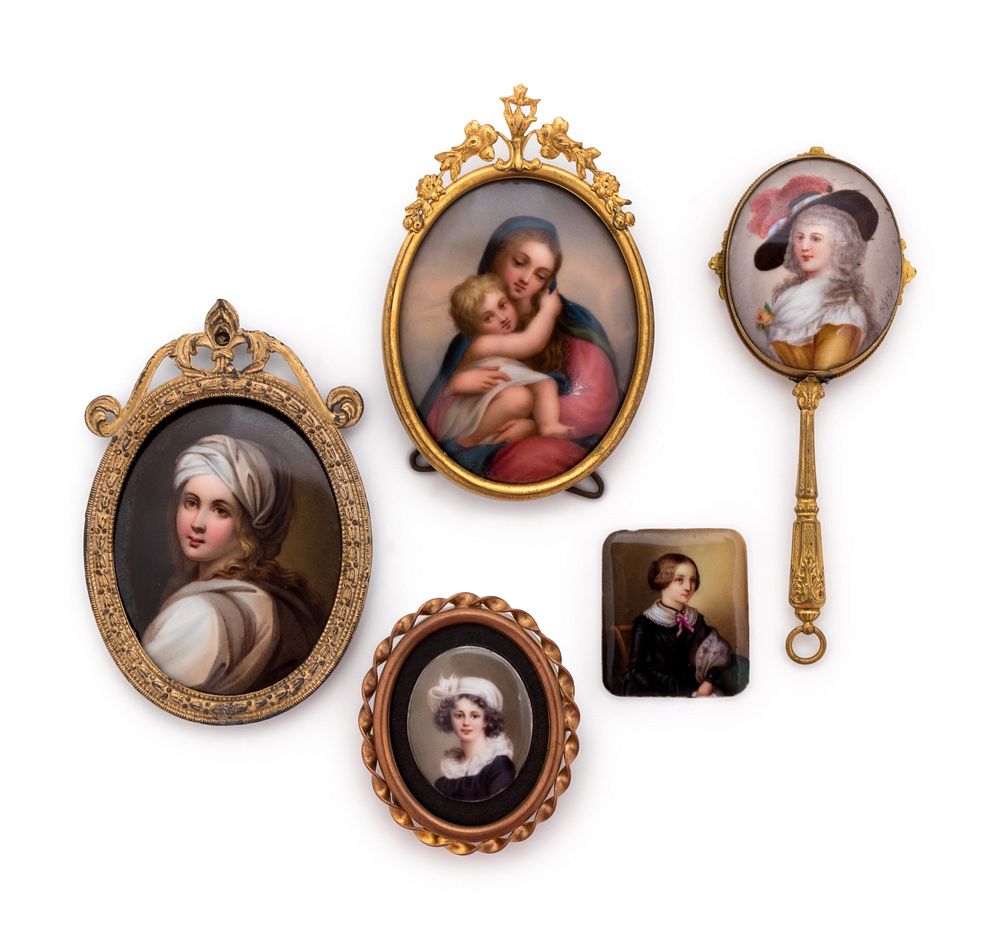 Appraisal: Five Continental Painted Porcelain Portrait Miniatures Five Continental Painted Porcelain