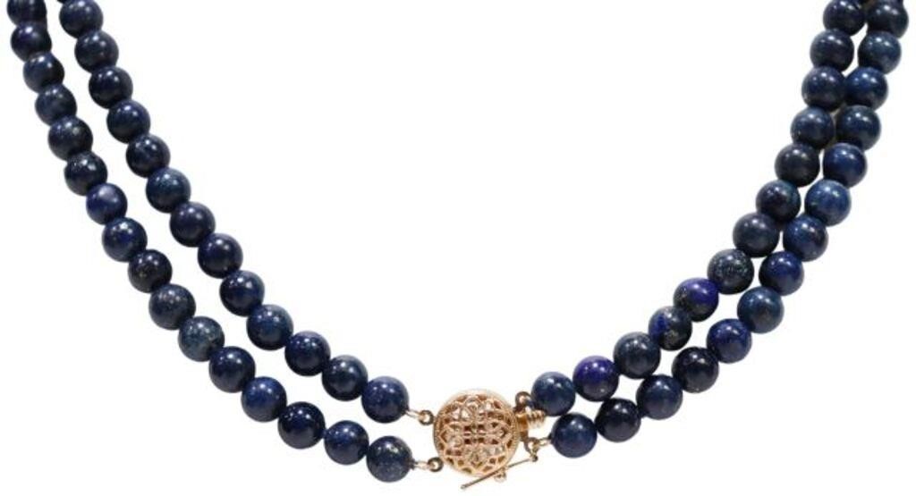 Appraisal: ESTATE KT LAPIS BEADED DOUBLE-STRAND NECKLACEEstate kt yellow gold and