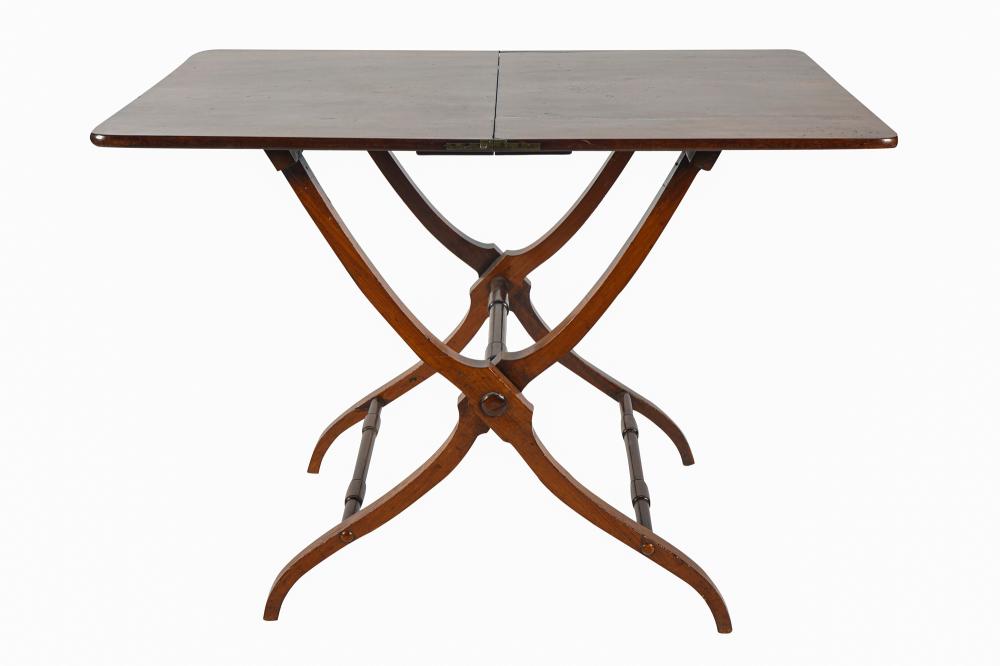 Appraisal: ENGLISH MAHOGANY FOLDING BAR TABLEwith old Bullock's Wilshire Los Angeles