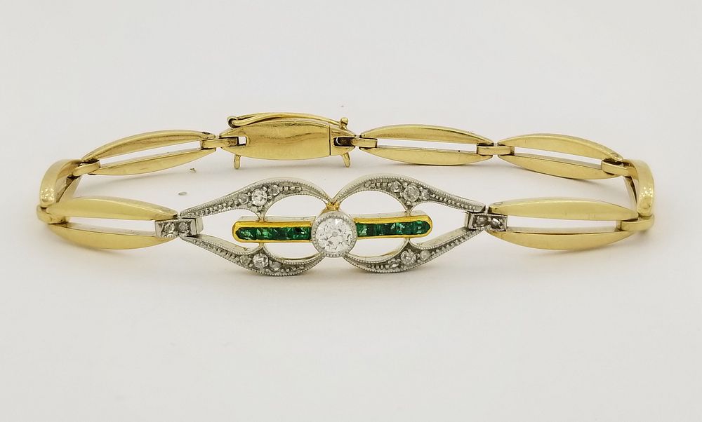 Appraisal: Vintage K Gold Emerald Diamond Bracelet Vintage K Gold Emerald