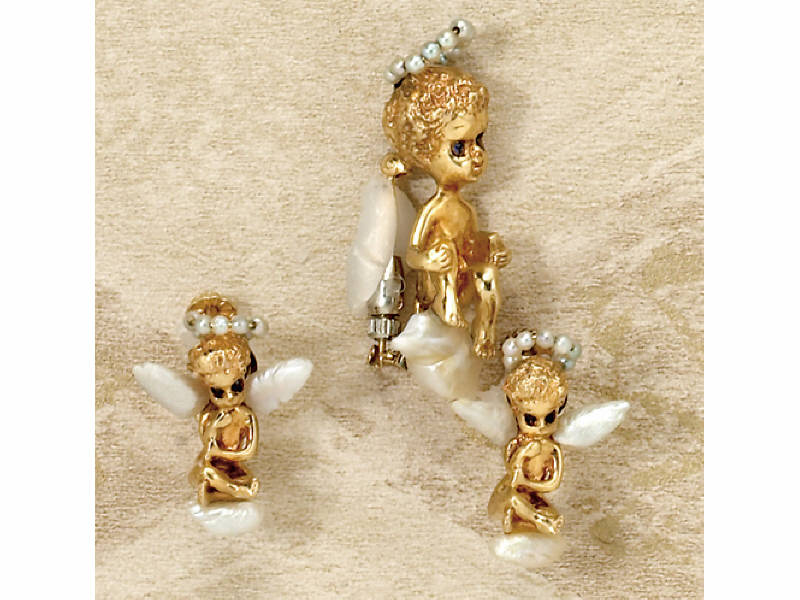 Appraisal: ANGEL BROOCH AND EARRINGS k yellow gold brooch and clip