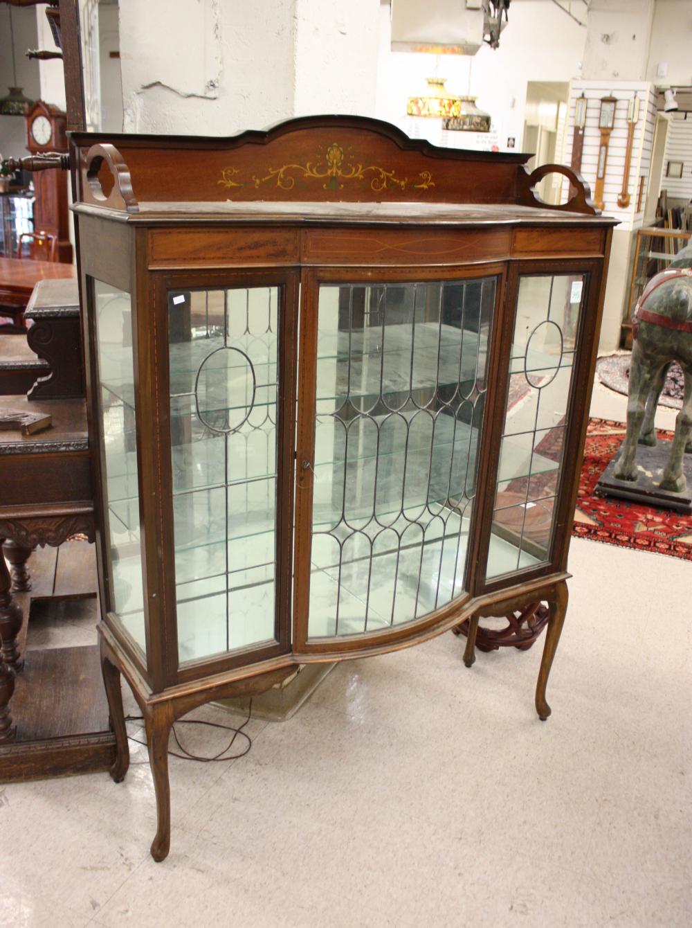 Appraisal: QUEEN ANNE STYLE INLAID MAHOGANY AND LEADED GLASS CHINA CABINET