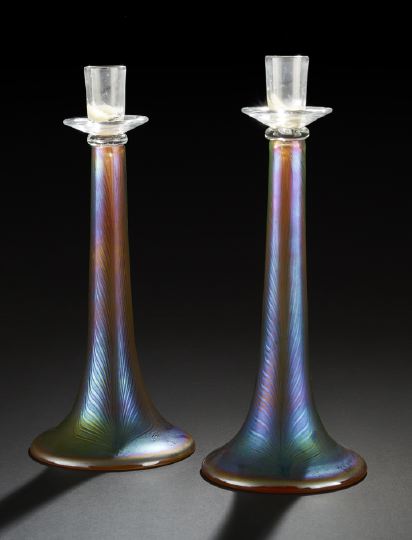 Appraisal: Pair of American Studio Glass Candlesticks of tall size and