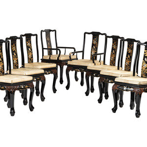 Appraisal: Eight Gilt and Black Lacquer Dining Chairs in the Chinese