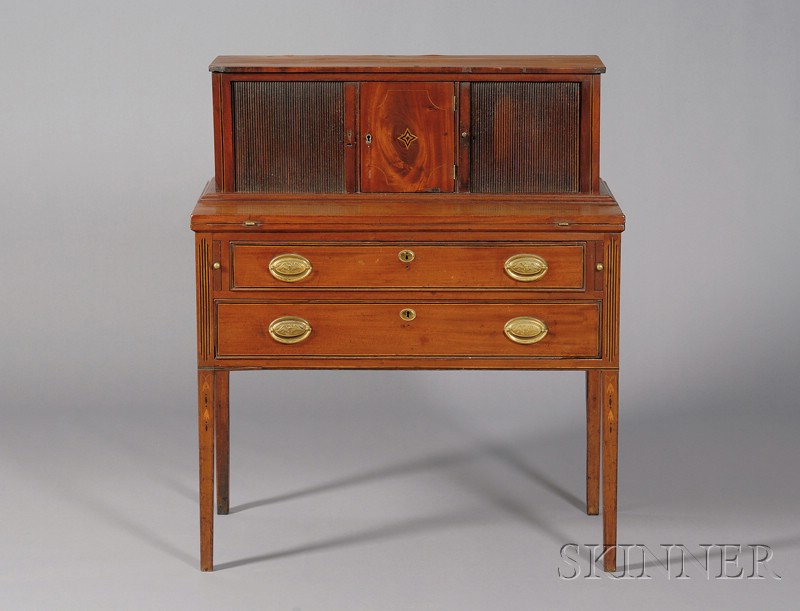 Appraisal: Federal Mahogany Inlaid Tambour Desk coastal Massachusetts c the top