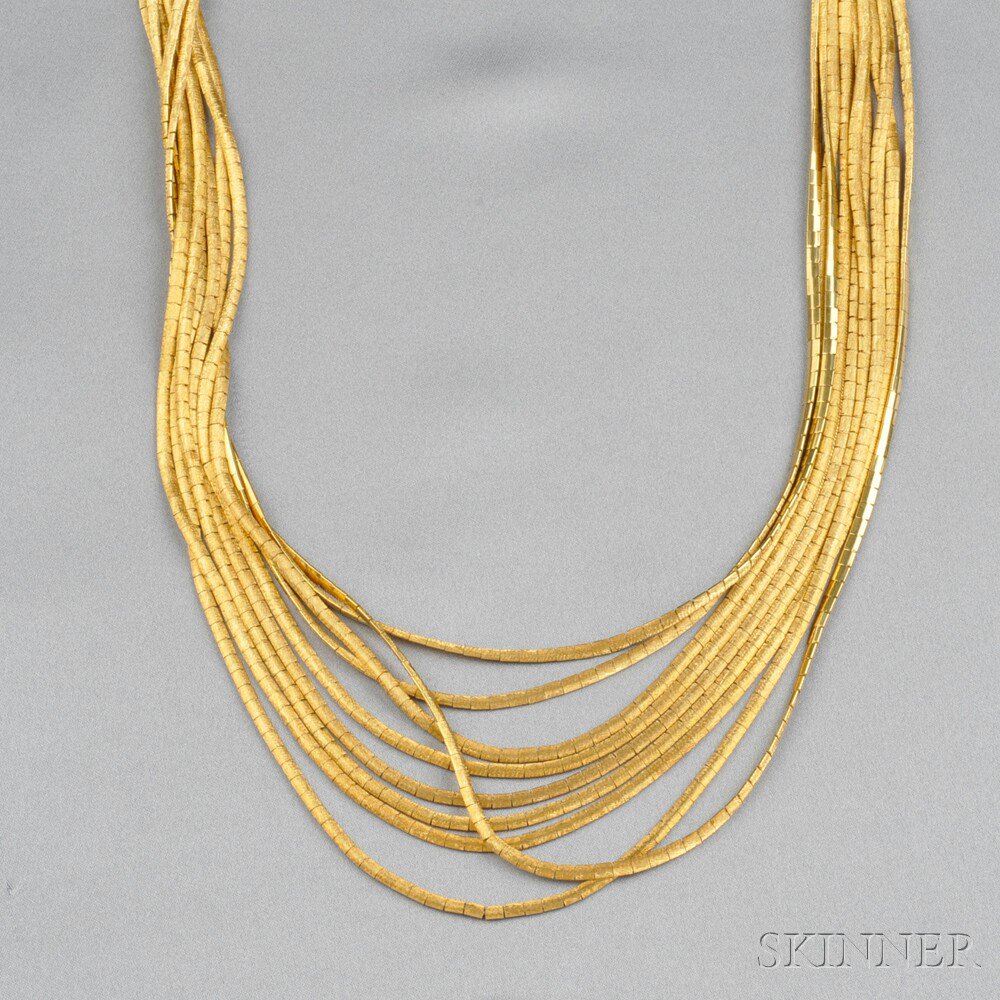 Appraisal: kt Gold Multi-strand Necklace designed as strands of Florentine-finish links