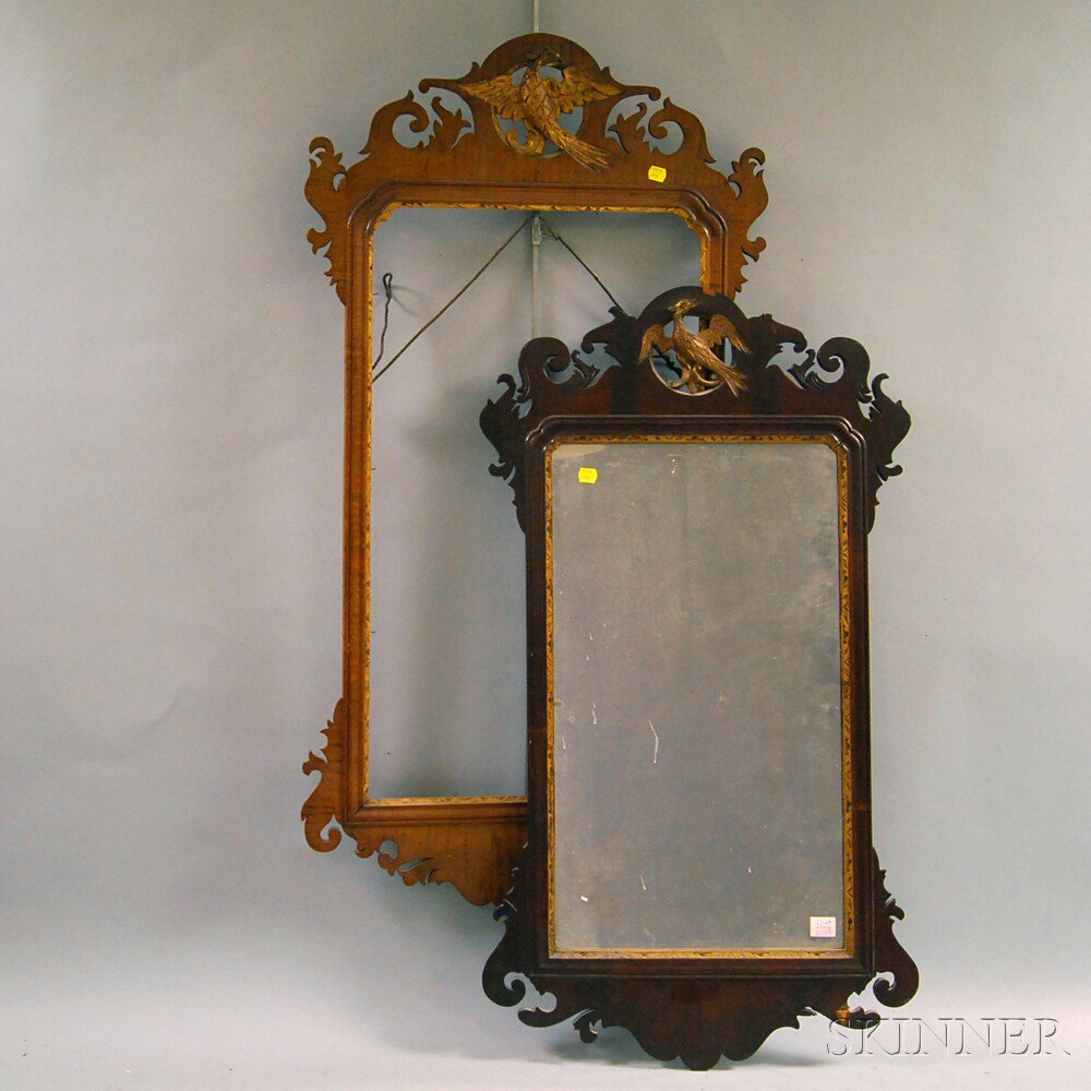 Appraisal: Two Chippendale-style Scroll-frame Mirrors one mahogany and one tiger maple