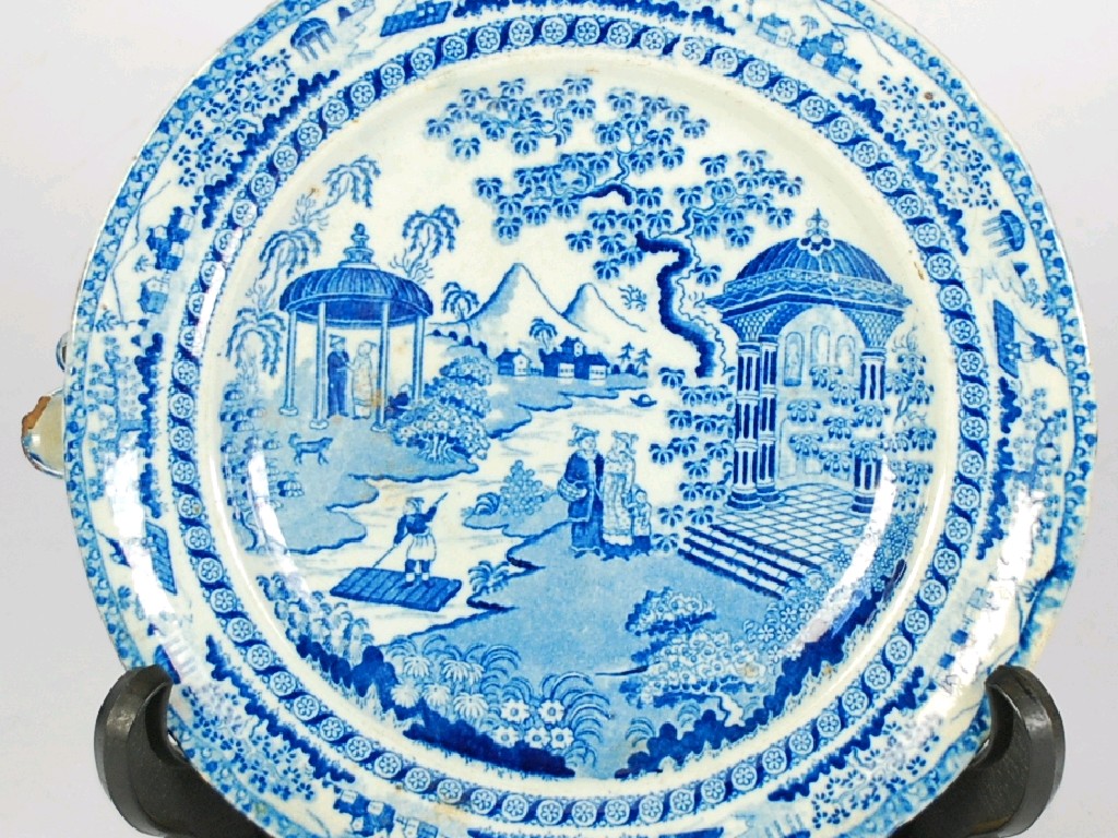 Appraisal: EARLY NINETEENTH CENTURY PEARLWARE HOT WATER PLATE transfer printed in