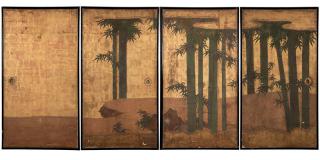 Appraisal: A group of four Japanese fusuma door panels Edo Period