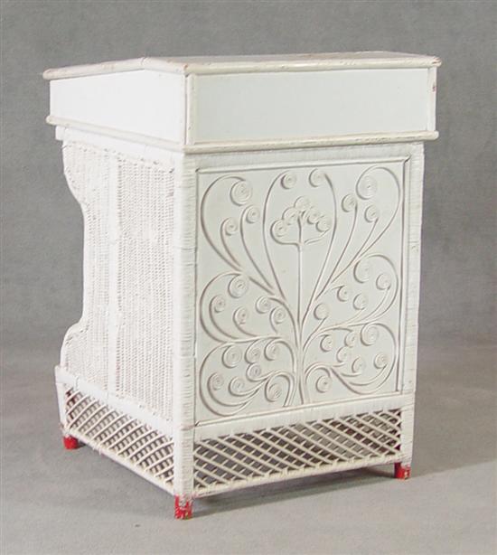 Appraisal: White Painted Wicker Desk Early th Century Lift lid Three