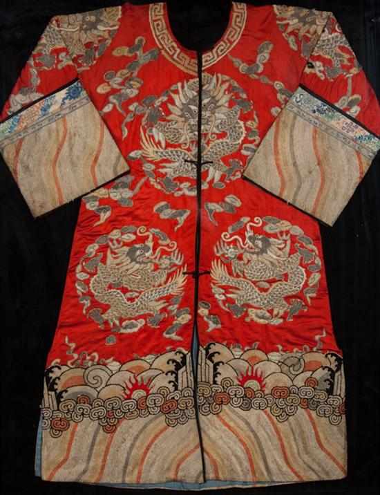 Appraisal: Chinese embroidered robe first quarter- th century garment with red