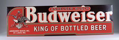 Appraisal: BUDWEISER EMBOSSED TIN SIGN Large sign from Anheuser-Busch for Budweiser-The