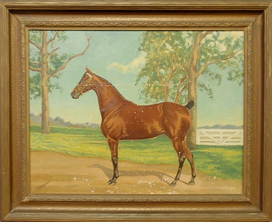 Appraisal: - Oil on canvas equine portrait of a standing bobtailed