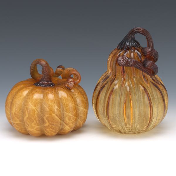 Appraisal: TWO VENETIAN MURANO AMBER GLASS PUMPKIN AND DOUBLE GOURD SCULPTURES