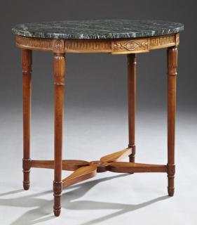 Appraisal: Louis XVI Style Carved Mahogany Oval Marble Top Ce Louis