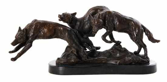 Appraisal: Bronze sculpture of wolf pack after Barye Continental th century