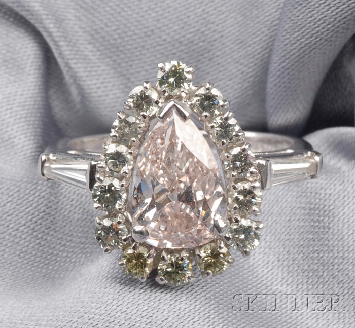 Appraisal: Platinum and Colored Diamond Solitaire Shreve Crump Low Co prong-set