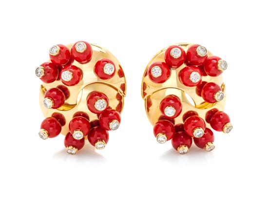 Appraisal: Sale Lot A Pair of Karat Yellow Gold Coral and