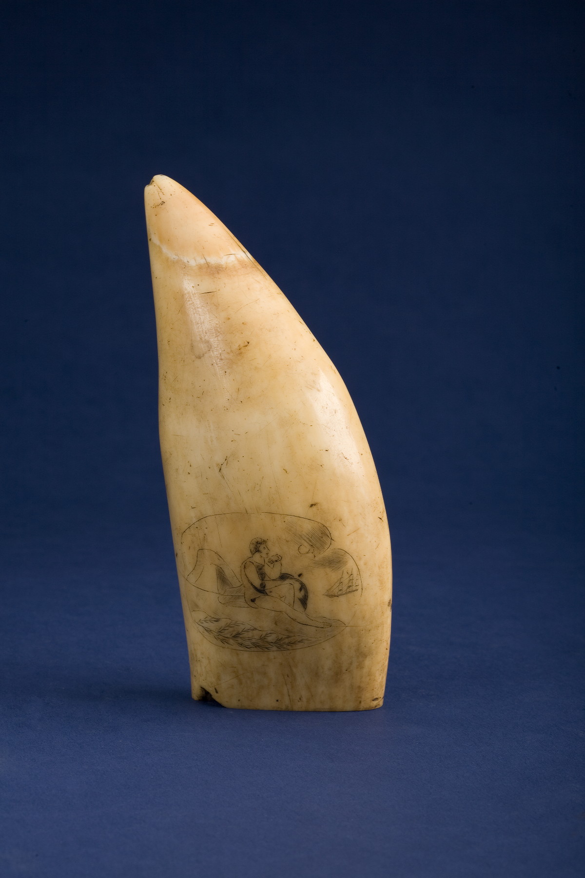 Appraisal: SCRIMSHAW WHALE'S TOOTH DEPICTING A NINTEENTH CENTURY NAVAL BATTLE INVOLVING