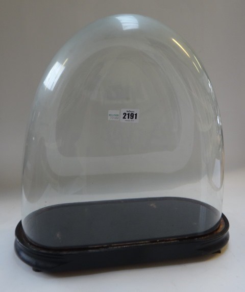 Appraisal: A Victorian glass dome on an ebonised wooden base and