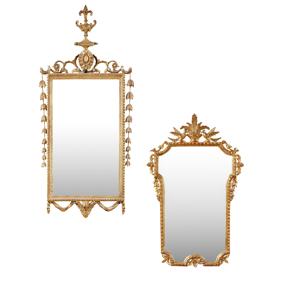 Appraisal: TWO GEORGIAN STYLE GILTWOOD MIRRORS TH CENTURY the shaped rectangular