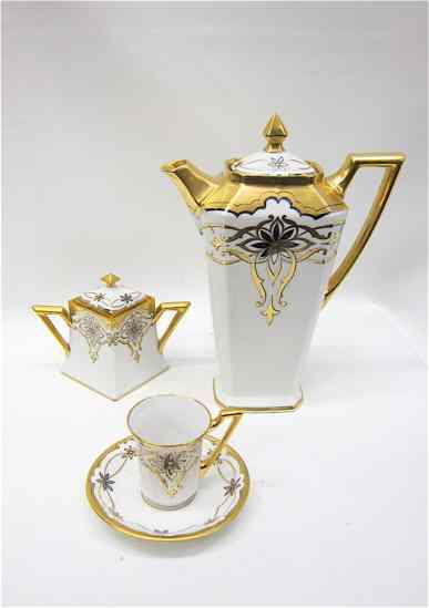 Appraisal: PIECE LIMOGES FINE PORCELAIN CHOCOLATE SET maker J Pouyat hand