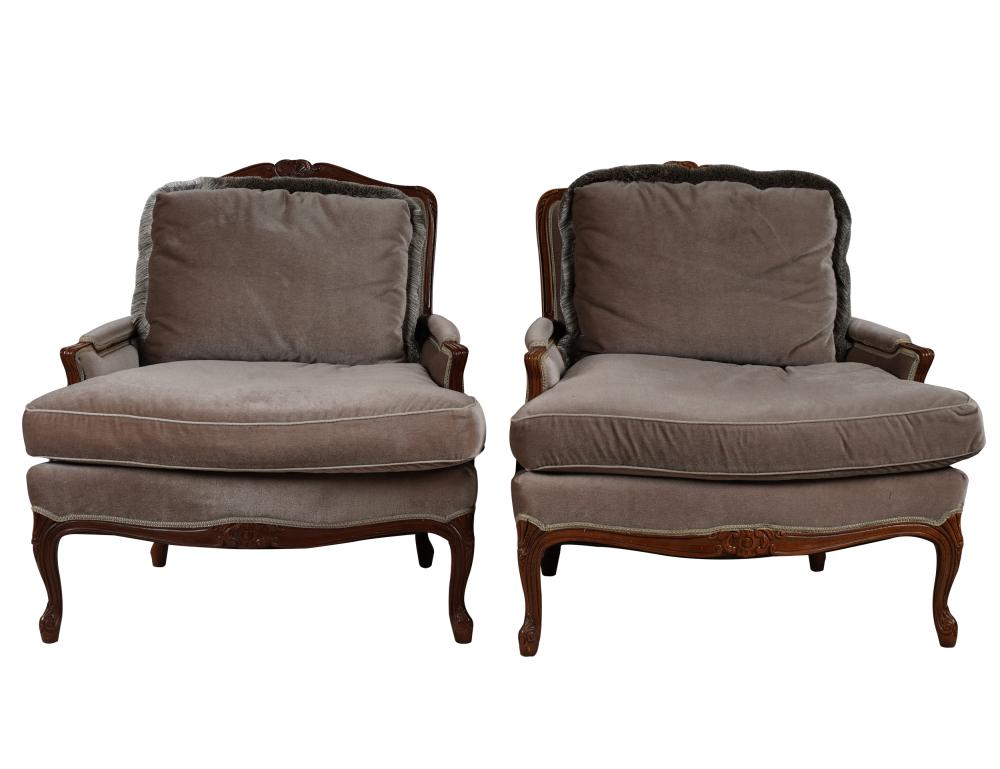 Appraisal: PAIR OF FRENCH PROVINCIAL-STYLE BERGERES th century manufacturer unknown covered