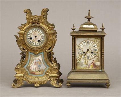 Appraisal: Louis XVI-Style Gilt-Metal and Porcelain Mantel Clock Together with a