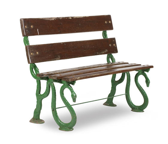 Appraisal: A Victorian two-seat cast iron bench The wooden slatted back