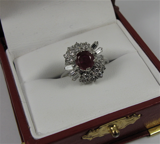 Appraisal: RUBY DIAMOND AND K WHITE GOLD RING centering a round-cut