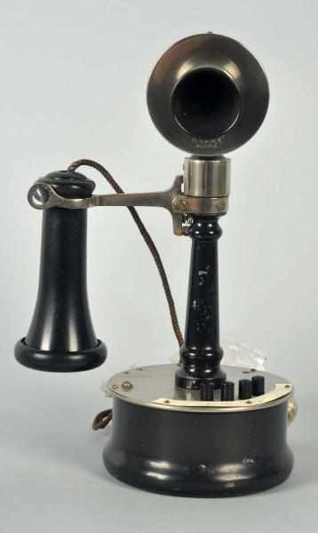 Appraisal: Deveau Tapered Shaft Candlestick Telephone Circa Black and nickel Cast