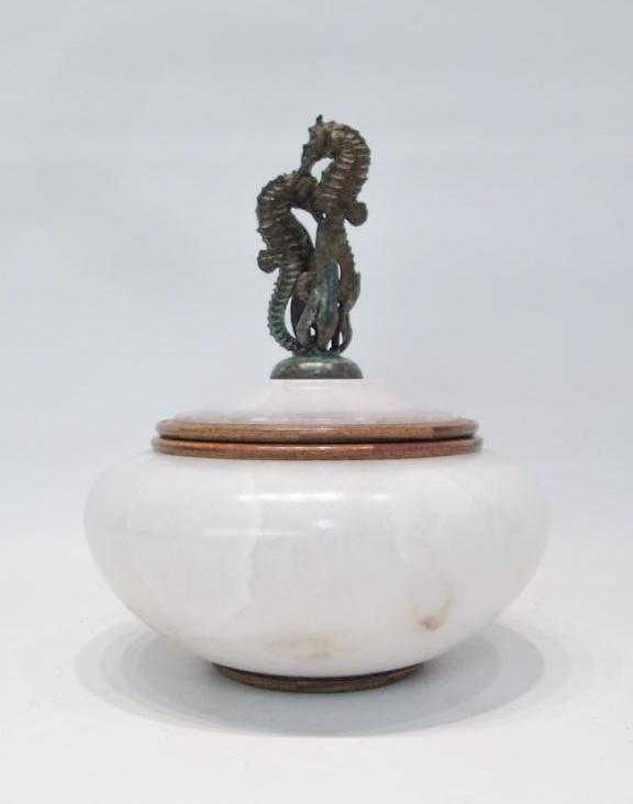 Appraisal: WILLIAM PICKERD SEA HORSE ALABASTER BRONZE JAR American th century