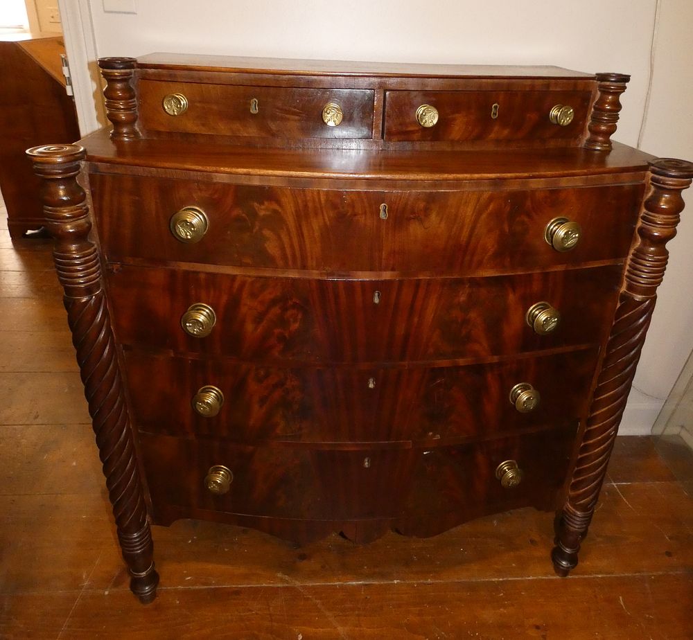 Appraisal: SHERATON EMPIRE STEP BACK CHEST Antique American Sheraton Empire flame